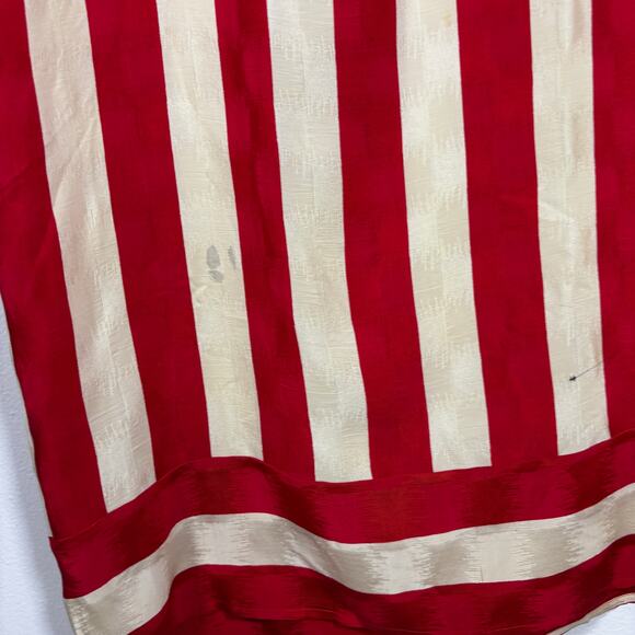 Vintage 1980s Flora Kung Silk Red White Striped Dress Damask Wounded Bird AS IS - Picture 10 of 16